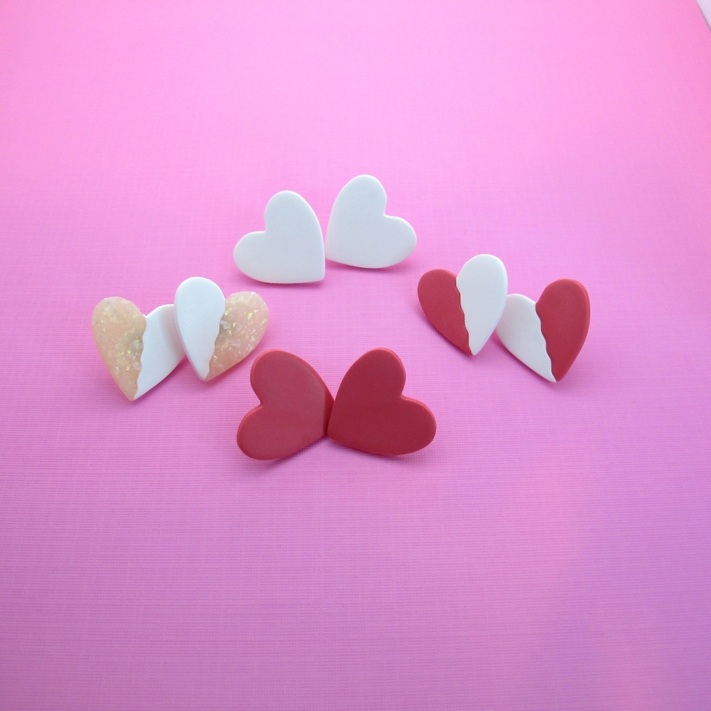 Heart polymer clay studs
